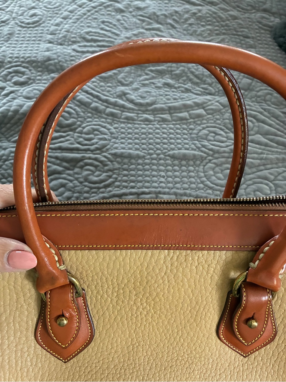 Dooney & Bourke Tan Pebble Leather Satchel with Brown Trim - Picture 13 of 16